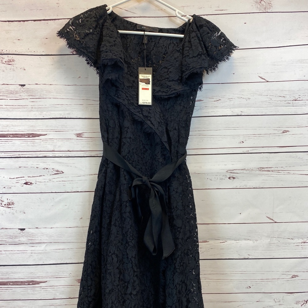 BCBG Maxazria Black Cotton Woven Cocktail Dress XS